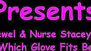 Nurse Stacy Shepard tests glove sizes on my cock during gyno exam POV