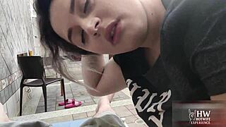 Brazilian Housewife Fucks Neighbor's Huge Cock Poolside in Lingerie