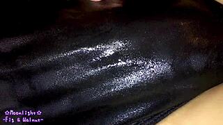 Slippery Lotion Coats Navy Swimsuit Crossdresser