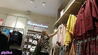 she got completely caught giving a blowjob in the dressing room let ty black swallows it all