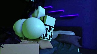 Fucking my costumed cow slut bent over hard doggystyle with big cock in Roblox cosplay