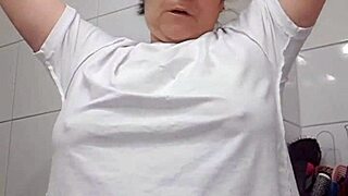 bbw milf in lingerie gets surprised fucked and creampied right in the bathroom