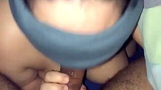 blindfolded she drops to knees craving my cock deep down her throat sucking hard