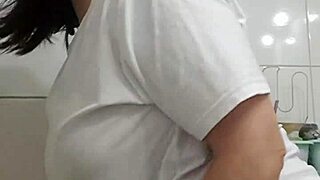 bbw milf in lingerie gets surprised fucked and creampied right in the bathroom