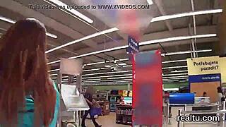 stunning czech brunette seduced in shop stripped and hardcore anal fucked pov
