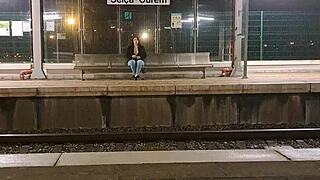 Stranger, bend over at train station for public creampie doggystyle pounding?