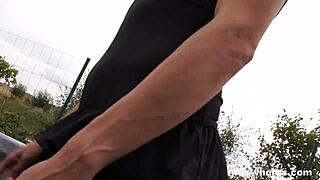 euro blonde street whore bends over car hood for pov all-inclusive suck and fuck just 40 euros