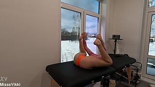 Watch misssvikki's sheer yoga stretch her flexible feet deep!