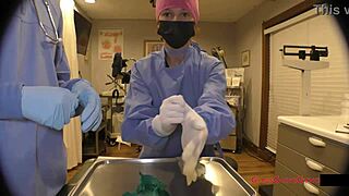 Nurse Stacy Shepard tests glove sizes on my cock during gyno exam POV