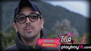 four skinny petite blondes expose huge fake tits and shaved pussies by river