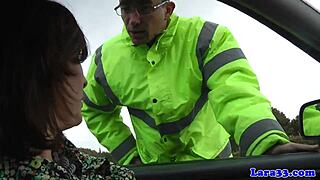 British milf in fishnets heels sucks balls rides cock hard