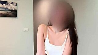 cute asian teen rides cock cowgirl style then takes cum on her shaved belly