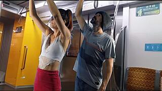 estudante lets stranger rub against her ass from behind on crowded public bus outdoor fuck