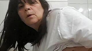 bbw milf in lingerie gets surprised fucked and creampied right in the bathroom