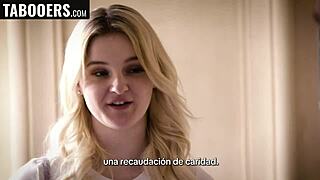 Blonde teen's pink pussy gets ridden hard in taboo group choke fest