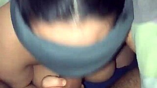 blindfolded she drops to knees craving my cock deep down her throat sucking hard