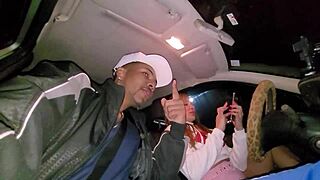 Milf Bianca Naldy chats with fans while sucking dick in the car