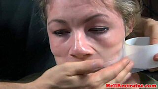 stockinged sub bound gagged choked and caned in rough bdsm session