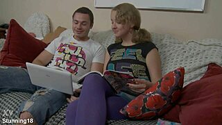 Girlfriend Fucked Rough Doggystyle Licks Cum Sofa