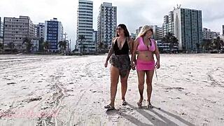 check out this bold beauty flashing pussy and ass on beach with friend