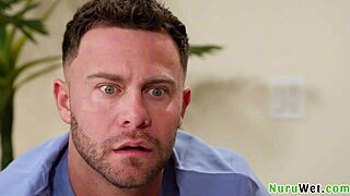 sexy brunette gal ritchie nuru massages seth gamble then fucks wet bush 😍