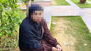 Muslim hijab girl trades pussy for cash with porn maker outdoors?