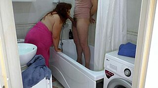 mature milf sucks cock in bathroom then takes anal assfuck