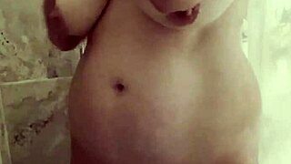 Chubby big tits babe masturbates soaking shower pussy with buzzing vibrator