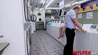 a sweet tiny 18+ girl appears in laundry seduced by horny swinger couple for outdoor fun