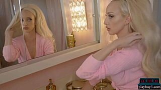Rachel Page blonde milf bombshell strips undresses for playboy delivery boy petite softcore tease
