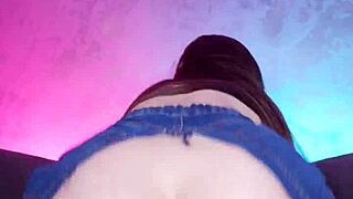 Big ass brunette in ripped jeans rides cowgirl hard for creampie finish in huge pussy