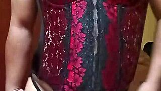 Shirley dances sexy in red black corset lingerie