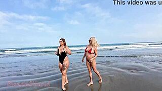 check out this bold beauty flashing pussy and ass on beach with friend
