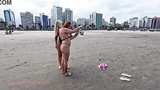 check out this bold beauty flashing pussy and ass on beach with friend