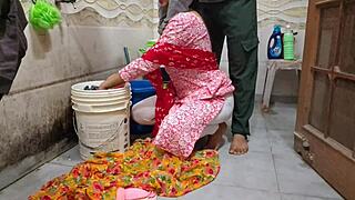 bhabhi risks outdoor bathroom fuck while washing clothes quickie style