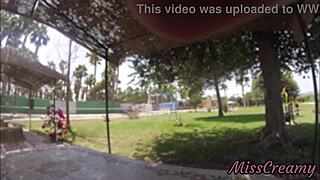 naked in public park groping stepdad's cock as strangers stare