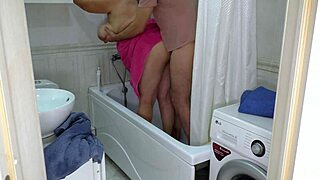 mature milf sucks cock in bathroom then takes anal assfuck
