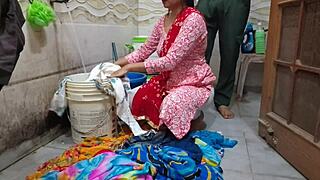 bhabhi risks outdoor bathroom fuck while washing clothes quickie style