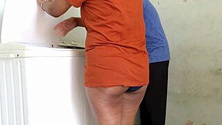 Mechanic Services My Pussy with Washing Machine While I Suck Cock and Cream Inside!