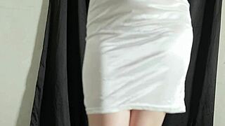 hey wanna peek at curvy brunette changing in silk satin dress wet pussy spreading solo?