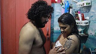 desi bhabhi strips down in the steamy shower, horny husband licks her big ass before pounding her wet pussy relentlessly
