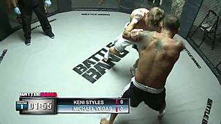 milf with big tits takes shaved pussy pounding by big black cock in mma ring