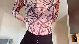 oh shit sophie van loo in grey leggings body string couture high heels she's settin fire to the kitchen counter promo damn
