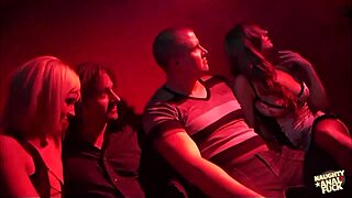 Bar group moans erupt from young pussies taking old cocks deep