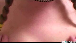 Pigtailed Brunette Squeezes Plays Teases Massive Big Tits Solo Seduction