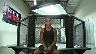 milf with big tits takes shaved pussy pounding by big black cock in mma ring
