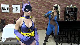 batgirl sarah brooke bound and dominated by alura jenson in lesbian pantyhose face sitting