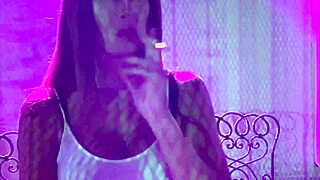 Italian milf Artemisia Love teases with her curves while smoking outdoors