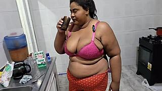 Stepson fucks stepmom in kitchen with massive cumshot