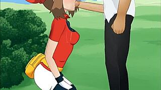 Pokemon May Hakura Deepthroats Huge Cock in Hentai Game